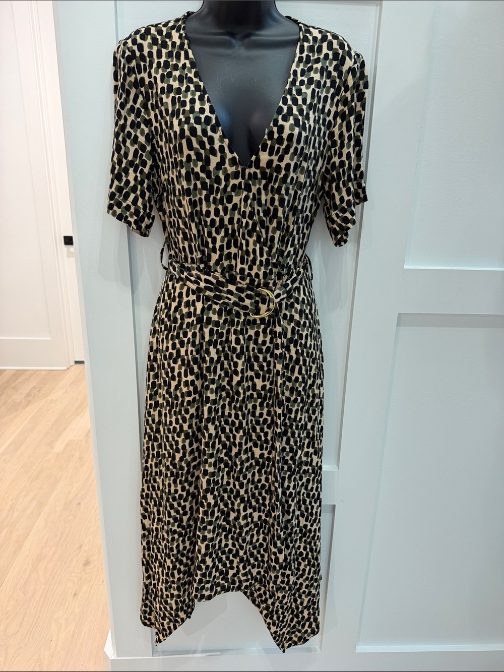 Banana Republic Beige , Green  and Black Asymmetrical Wrap Dress